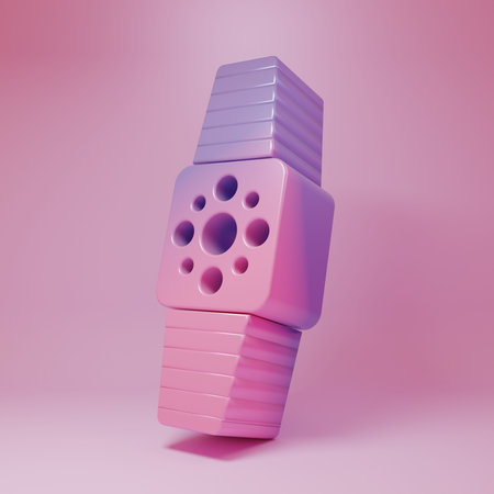 Purple-pink Smartwatch icon isolated on pink background. Minimalism concept. 3D render illustration.の写真素材