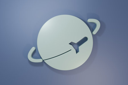Gray Planet icon isolated on purple-blue background. Minimalism concept. 3D render illustration.の写真素材
