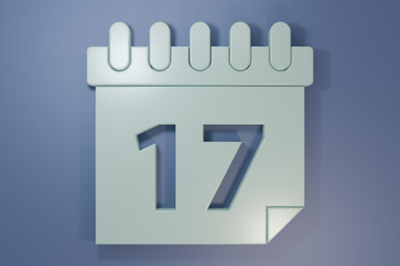 Gray Saint Patrick's day with calendar icon isolated on purple-blue background. Date 17 March. Minimalism concept. 3D render illustration.の写真素材