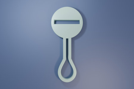 Gray Rattle baby toy icon isolated on purple-blue background. Beanbag sign. Minimalism concept. 3D render illustration.の写真素材