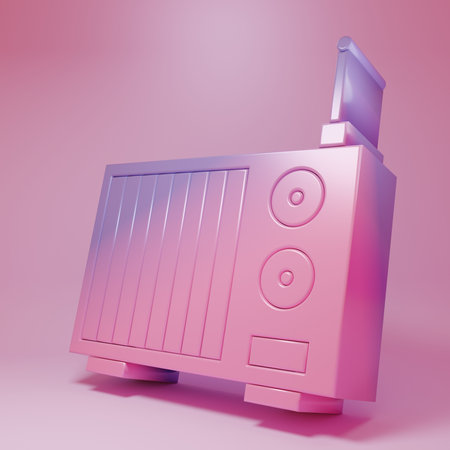 Purple-pink Radio with antenna icon isolated on pink background. Minimalism concept. 3D render illustration.の写真素材