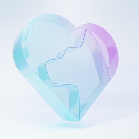 Frosted glass Heart with cat icon isolated on white background. Love to the animals. Minimalism concept. 3D render illustration.の写真素材