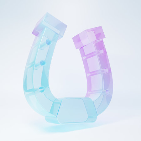 Frosted glass Horseshoe icon isolated on white background. Minimalism concept. 3D render illustration.の写真素材