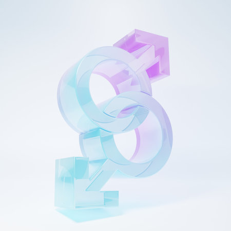 Frosted glass Male gender symbol icon isolated on white background. Minimalism concept. 3D render...