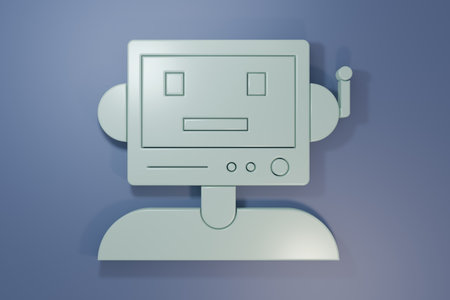 Gray Robot icon isolated on purple-blue background. Minimalism concept. 3D render illustration.の写真素材