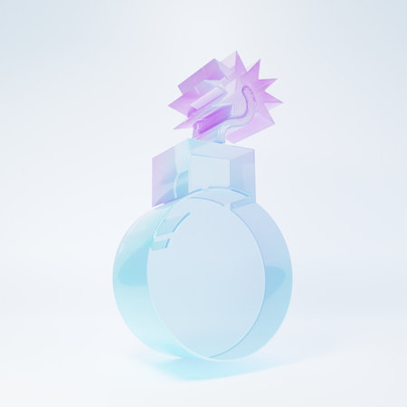 Frosted glass Bomb ready to explode icon isolated on white background. Minimalism concept. 3D render illustration.の写真素材
