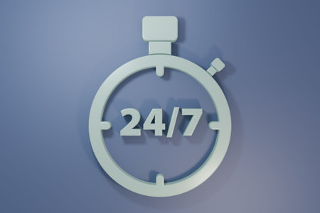 Gray Stopwatch 24 hours icon isolated on purple-blue background. All day cyclic icon. 24 hours...