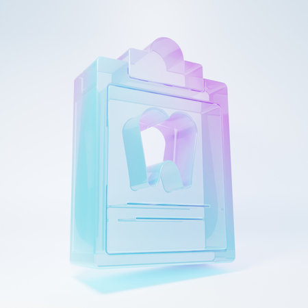 Frosted glass Clipboard with dental card or patient medical records icon isolated on white background. Dental insurance. Dental clinic report. Minimalism concept. 3D render illustration.の写真素材