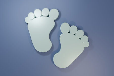 Gray Baby footprints icon isolated on purple-blue background. Baby feet sign. Minimalism concept. 3D render illustration.の写真素材