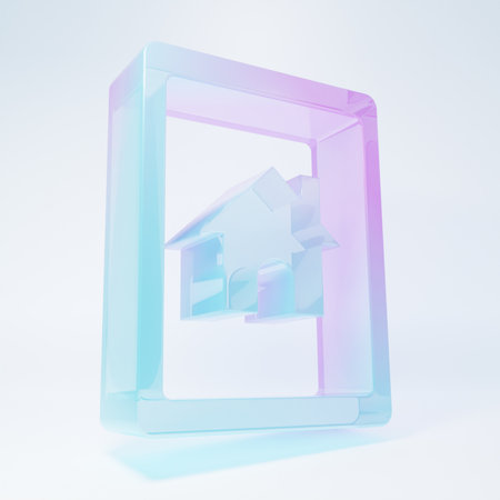 Frosted glass Tablet and smart home icon isolated on white background. Remote control. Minimalism concept. 3D render illustration.の写真素材