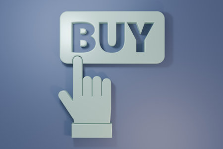 Gray Buy button icon isolated on purple-blue background. Minimalism concept. 3D render illustration.の写真素材