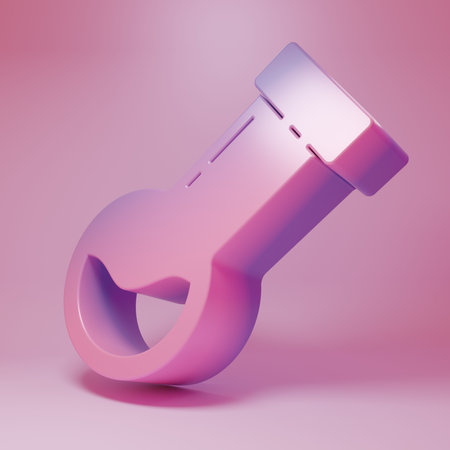 Purple-pink Test tube and flask chemical laboratory test icon isolated on pink background. Laboratory glassware sign. Minimalism concept. 3D render illustration.の写真素材
