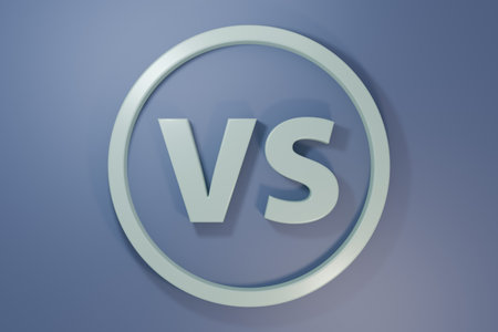Gray VS Versus battle icon isolated on purple-blue background. Competition vs match game, martial battle vs sport. Minimalism concept. 3D render illustration.の写真素材