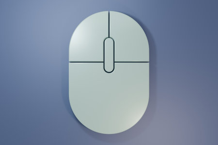 Gray Computer mouse icon isolated on purple-blue background. Optical with wheel symbol. Minimalism concept. 3D render illustration.の写真素材
