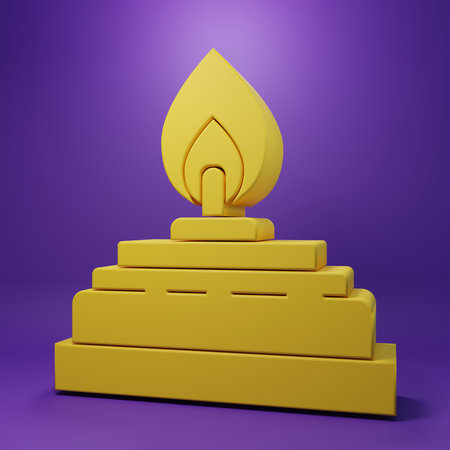 Yellow Alcohol or spirit burner icon isolated on purple background. Chemical equipment. Minimalism concept. 3D render illustration.の写真素材