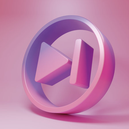 Purple-pink Fast forward icon isolated on pink background. Minimalism concept. 3D render...