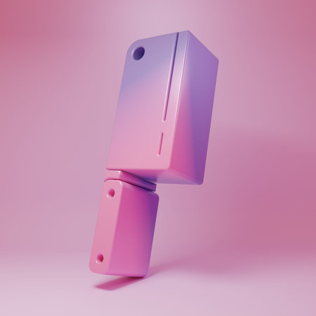 Purple-pink Meat chopper icon isolated on pink background. Kitchen knife for meat. Butcher knife. Minimalism concept. 3D render illustration.の写真素材