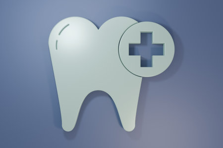 Gray Tooth icon isolated on purple-blue background. Tooth symbol for dentistry clinic or dentist medical center and toothpaste package. Minimalism concept. 3D render illustration.の写真素材