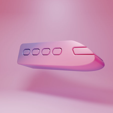 Purple-pink Train icon isolated on pink background. Public transportation symbol. Subway train transport. Metro underground. Minimalism concept. 3D render illustration.の写真素材
