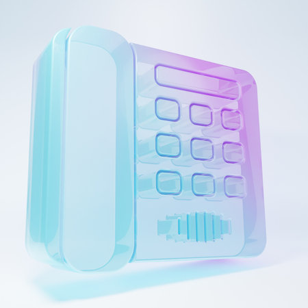 Frosted glass Telephone icon isolated on white background. Landline phone. Minimalism concept. 3D illustration.の写真素材