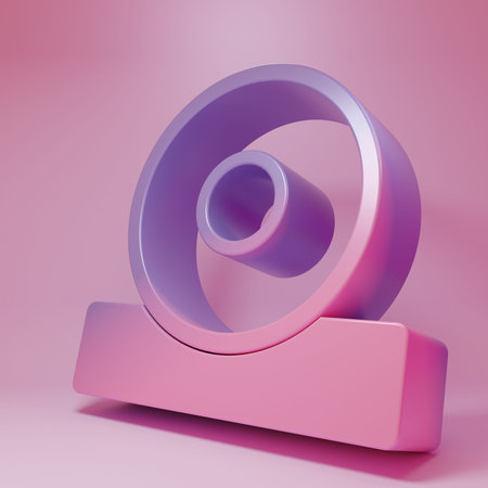 Purple-pink Otolaryngological head reflector icon isolated on pink background. Equipment for inspection of the patient's ear, throat and nose. Minimalism concept. 3D render illustration.の写真素材