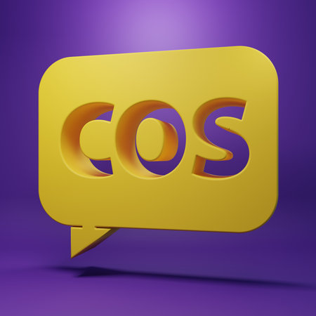 Yellow Mathematics function cosine icon isolated on purple background. Minimalism concept. 3D render illustration.の写真素材