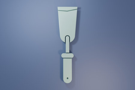 Gray Putty knife icon isolated on purple-blue background. Spatula repair tool. Spackling or paint instruments. Minimalism concept. 3D render illustration.の写真素材