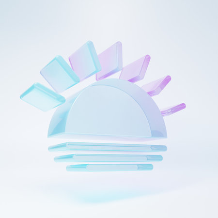 Frosted glass Sunset icon isolated on white background. Minimalism concept. 3D render illustration.の写真素材