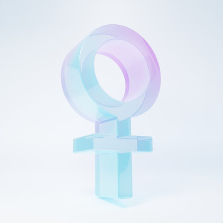 Frosted glass Female gender symbol icon isolated on white background. Venus symbol. The symbol for a female organism or woman. Minimalism concept. 3D render illustration.の写真素材