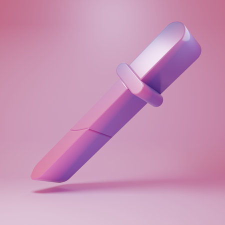Purple-pink Pipette icon isolated on pink background. Element of medical, chemistry lab equipment. Medicine symbol. Minimalism concept. 3D render illustration.の写真素材