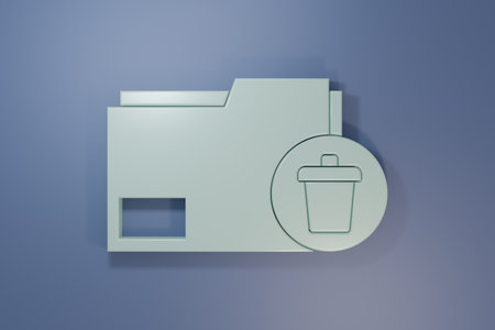 Gray Delete folder icon isolated on purple-blue background. Delete or error folder. Close computer information folder. Minimalism concept. 3D render illustration.の写真素材