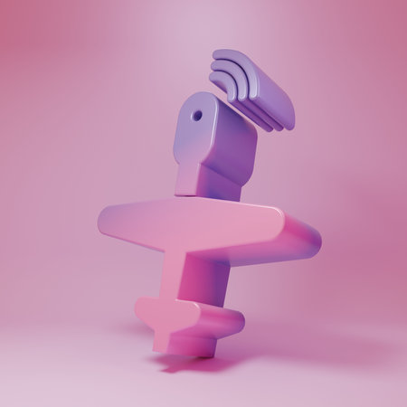 Purple-pink UAV Drone icon isolated on pink background. Military Unmanned aircraft spy. Minimalism concept. 3D render illustration.の写真素材