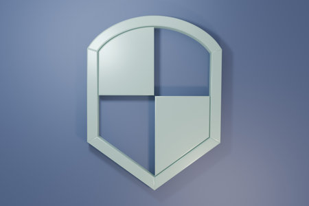 Gray Shield icon isolated on purple-blue background. Guard sign. Security, safety, protection, privacy concept. Minimalism concept. 3D render illustration.の写真素材