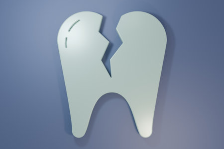Gray Broken tooth icon isolated on purple-blue background. Dental problem icon. Dental care symbol. Minimalism concept. 3D render illustration.の写真素材