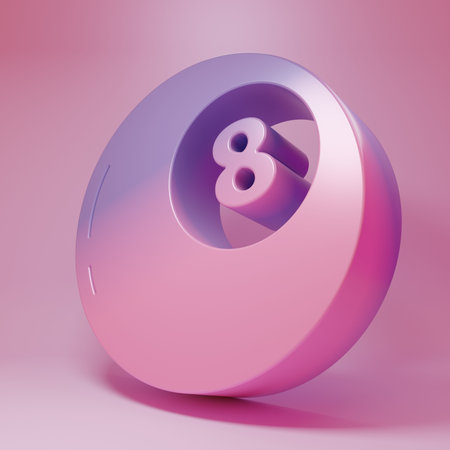 Purple-pink Magic ball of predictions for decision-making icon isolated on pink background. Crystal ball. Minimalism concept. 3D render illustration.の写真素材