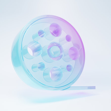 Frosted glass Film reel icon isolated on white background. Minimalism concept. 3D render illustration.の写真素材