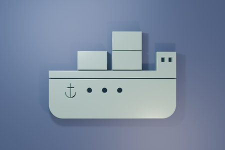 Gray ship icon isolated on purple-blue background. Minimalism concept. 3D render illustration.の写真素材