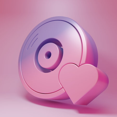 Purple-pink Romantic music icon isolated on pink background. Valentines day. Minimalism concept. 3D render illustration.の写真素材