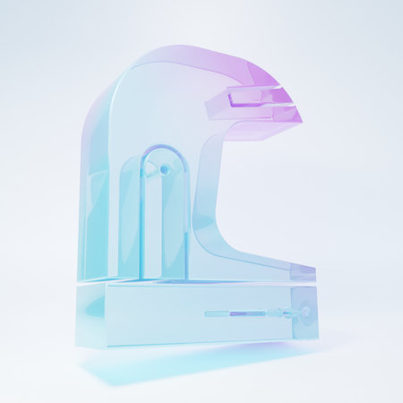 Frosted glass Astronaut helmet icon isolated on white background. Minimalism concept. 3D render illustration.の写真素材