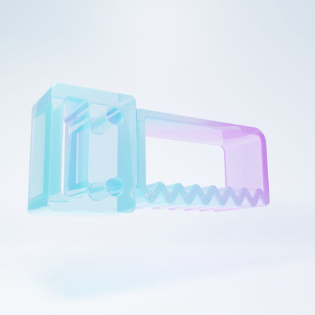 Frosted glass Hand saw icon isolated on white background. Minimalism concept. 3D render...