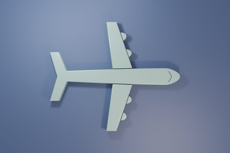 Gray Plane icon isolated on purple-blue background. Flying airplane icon. Airliner sign. Minimalism...