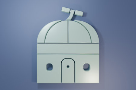 Gray Astronomical observatory icon isolated on purple-blue background. Observatory with a telescope. Scientific institution. Minimalism concept. 3D render illustration.の写真素材