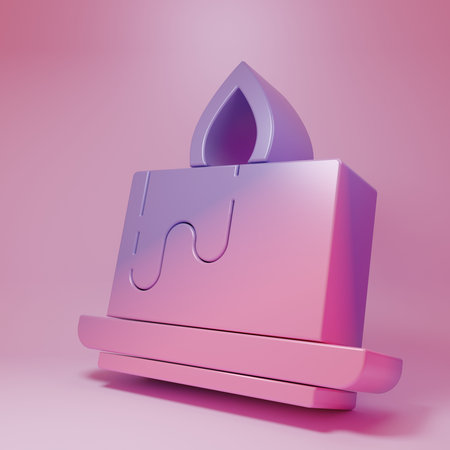 Purple-pink Aroma candle icon isolated on pink background. Minimalism concept. 3D render illustration.の写真素材