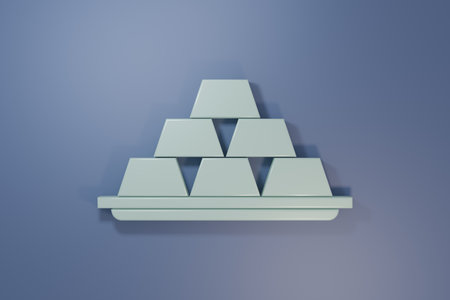 Gray Gold bars icon isolated on purple-blue background. Banking business concept. Minimalism concept. 3D render illustration.の写真素材