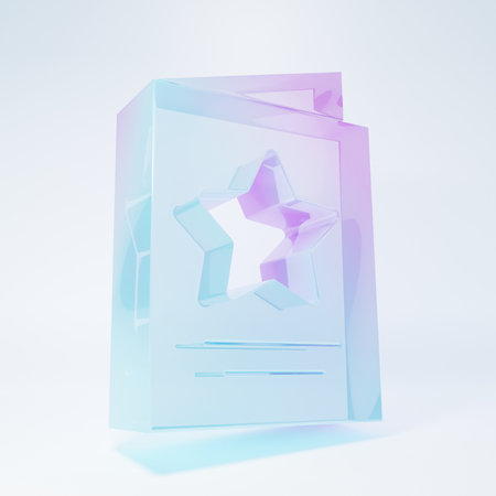 Frosted glass Greeting card icon isolated on white background. Celebration poster template for invitation or greeting card. Minimalism concept. 3D render illustration.の写真素材