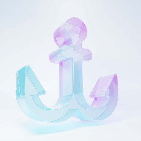 Frosted glass Anchor icon isolated on white background. Minimalism concept. 3D render illustration.の写真素材
