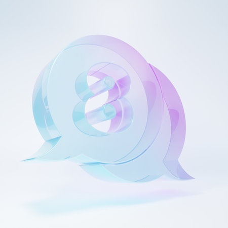 Frosted glass 8 March in speech bubble icon isolated on white background. International Happy Women's Day. Minimalism concept. 3D render illustration.の写真素材
