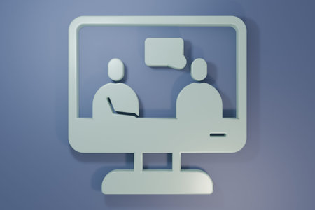 Gray Online education and graduation icon isolated on purple-blue background. Online teacher on...