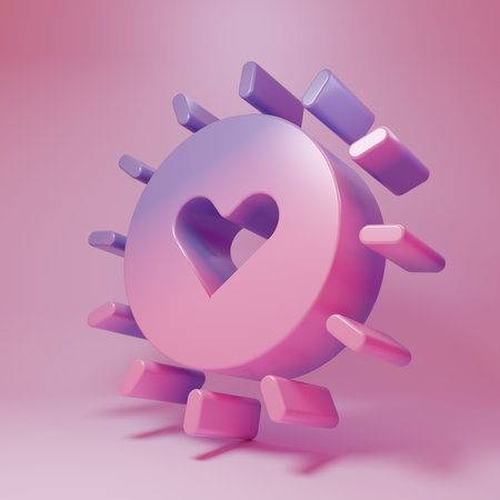 Purple-pink Sun icon isolated on pink background. Minimalism concept. 3D render illustration.の写真素材