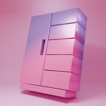 Purple-pink Wardrobe icon isolated on pink background. Minimalism concept. 3D render illustration.の写真素材